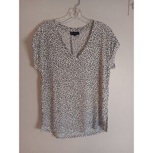 Bobeau Black White French Terry Comfort Leopard Print Short Sleeve Top Sz Medium